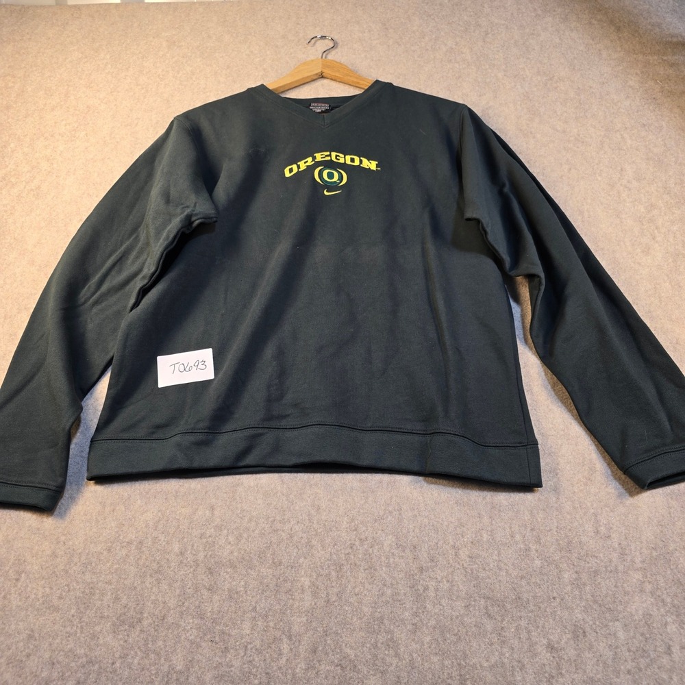 Vintage Nike Team Oregon Ducks V-Neck Sweatshirt Green Embroidered‎ Mens Small